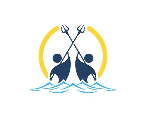 Circle shape with trident soldier in the beach wave Illustrazione stock