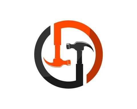 Circle shape with two hammer inside Illustrazione stock