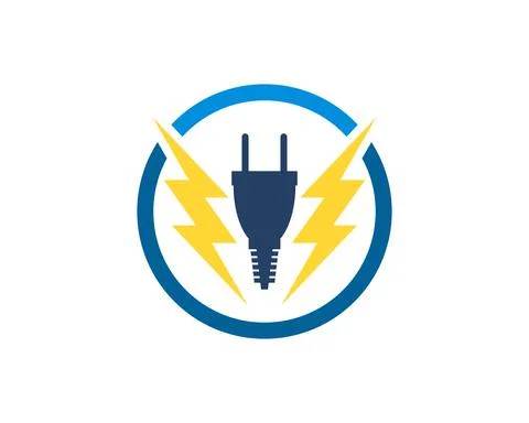 Circle shape with two lightning and electrical plug inside Stock Illustration