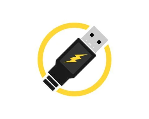 Circle shape with USB plug cable and lightning inside Stock Illustration