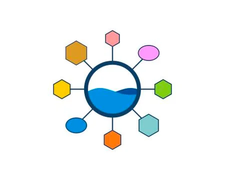 Circle shape with water inside and colorful molecule Illustrazione stock