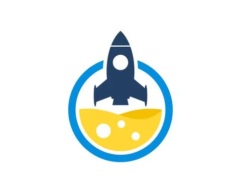 Circle shape with yellow liquid and rocket launch Stock Illustration