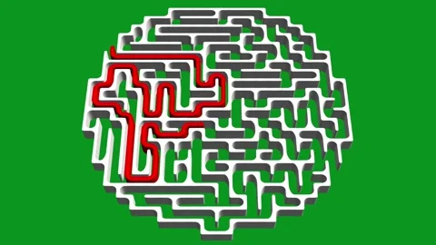 Circle shaped 3d maze with solution path on green screen background Stock Footage 317378271
