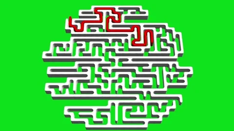 Circle shaped 3d maze with solution path on green screen background Stock Footage 317608963