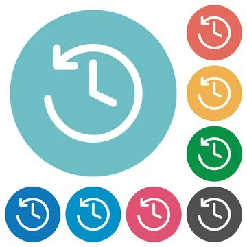Circle shaped backward arrow and clock flat round icons 스톡 일러스트