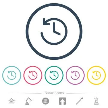 Circle shaped backward arrow and clock flat color icons in round outlines 스톡 일러스트