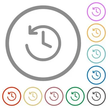 Circle shaped backward arrow and clock flat icons with outlines Stockillustratie