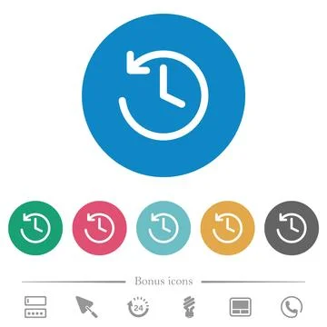 Circle shaped backward arrow and clock flat round icons イラスト素材