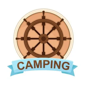 Circle-shaped Exploration and Camping Label Vector Design Isolated on White イラスト素材