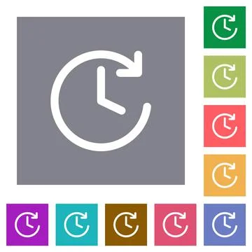 Circle shaped forward arrow and clock square flat icons Stock Illustration