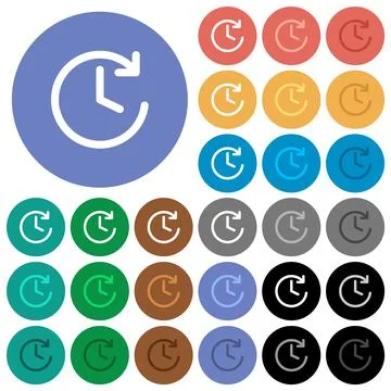 Circle shaped forward arrow and clock round flat multi colored icons イラスト素材