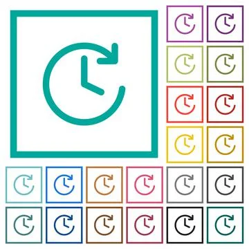 Circle shaped forward arrow and clock flat color icons with quadrant frames Stock Illustration