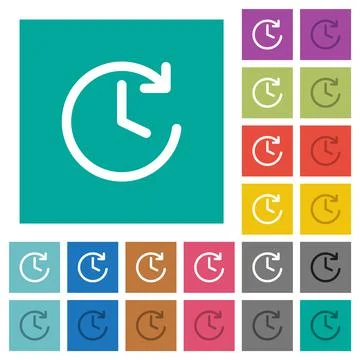 Circle shaped forward arrow and clock square flat multi colored icons Illustrazione stock