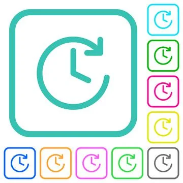 Circle shaped forward arrow and clock vivid colored flat icons Stock Illustration