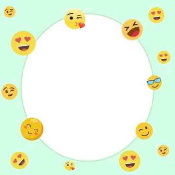 Circle  shaped frame green background surrounded by different smileys emoti.. Stock Illustration