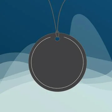 Circle shaped label attached by black string on the top. Colorful background Illustrazione stock