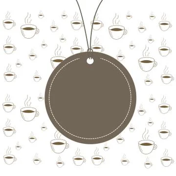 Circle shaped label attached by black string on the top. Colorful background Illustrazione stock