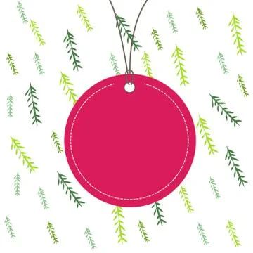 Circle shaped label attached by black string on the top. Colorful background Illustrazione stock