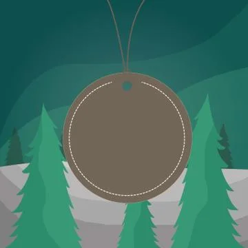 Circle shaped label attached by black string on the top. Colorful background Illustrazione stock