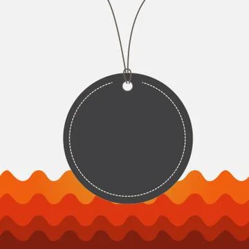 Circle shaped label attached by black string on the top. Colorful background Illustrazione stock
