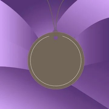 Circle shaped label attached by black string on the top. Colorful background Illustrazione stock