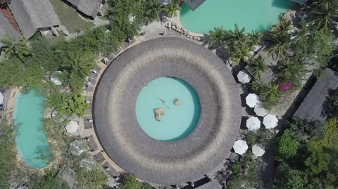 Circle-shaped pool with thermal water in Vietnam Nha Trang. Aerial Top view Stock Footage 97876363