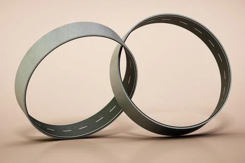 Circle shaped roads attached to each other. 3D illustration Stock Illustration