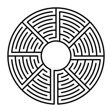 Circle shaped single path maze, a medieval unicursal labyrinth Stock Illustration