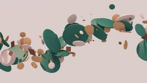 Circle shapes flying. Hard light. Abstract illustration, 3d render. Stock Illustration