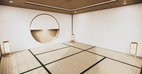 Circle shelf wall design on empty  Living room japanese deisgn with tatami ma Stock Illustration