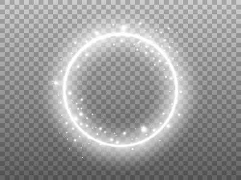 Circle shine on transparent backdrop. Glowing ring with glitter effect. Round Stock Illustration