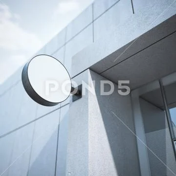 Circle signboard on the office building. 3d rendering Stock-Illustration
