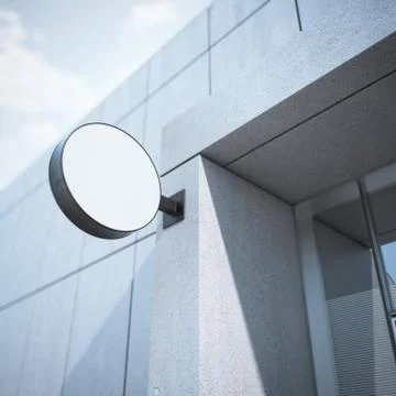 Circle signboard on the office building. 3d rendering 库存插图