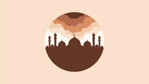 Circle silhouette mosque with cloud background Stock Illustration