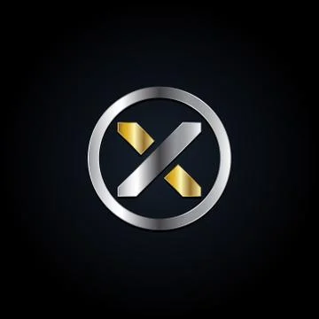 Circle Silver Gold X logo Symbol Stock Illustration