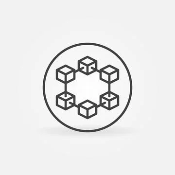 Circle with Six Blocks vector thin line Blockchain concept icon or sign イラスト素材