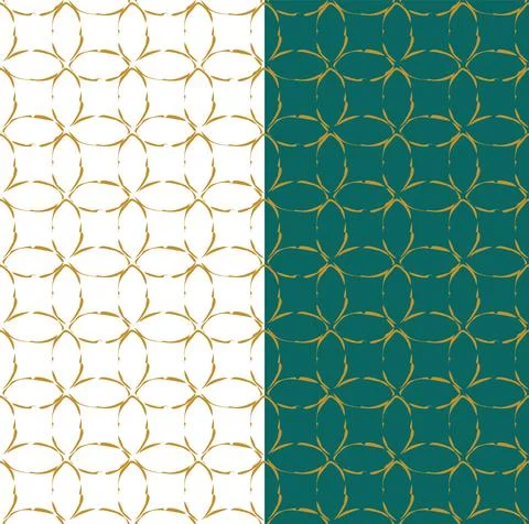 Circle smooth ink brush stroke seamless pattern. Curved gold color grid Stock Illustration