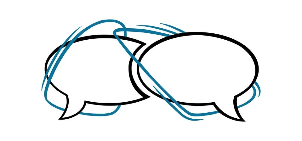 Circle speech bubble with blue lines. Outline speech box or frame isolated in Stock Illustration