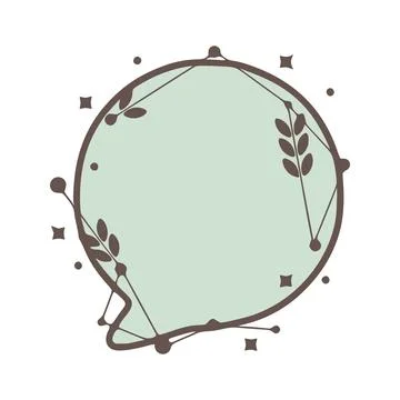 Circle Speech bubble nature geometric frames with leaves made from lines and  Stock Illustration