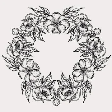 Circle spring and summer doodle ornament. Hand drawn mandala art with flowe.. Stock Illustration