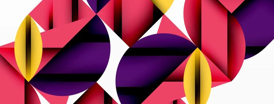 Circle, square and flower petal geometric background. Round shapes composition Stock Illustration