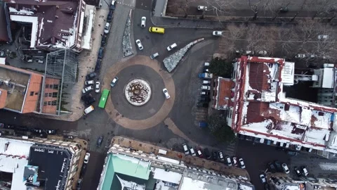 Circle square in the snowy city Stock Footage 168629525