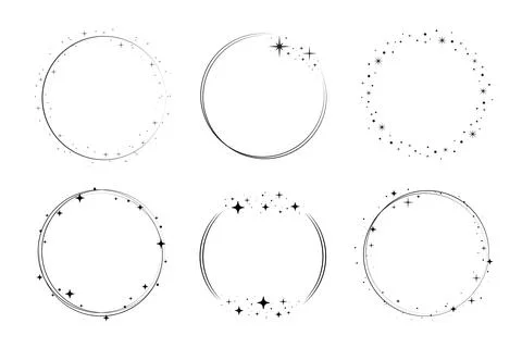 Circle star border frame set. Sparkle circle frame. Wreath round stardust border Stock Illustration
