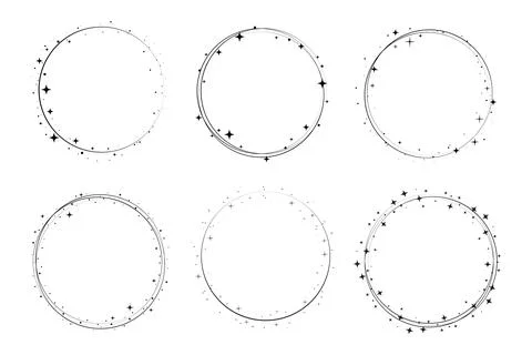 Circle star border frame set. Sparkle circle frame. Wreath round stardust border Stock Illustration