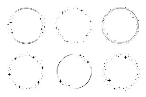 Circle star border frame set. Sparkle circle frame. Wreath round stardust border Stock Illustration