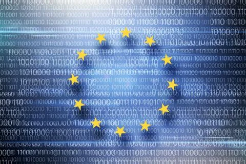 Circle of stars on background with binary code Stock Illustration