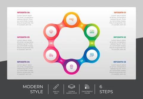 Circle step infographic vector design with 6 steps &amp; colorful style for prese 스톡 일러스트