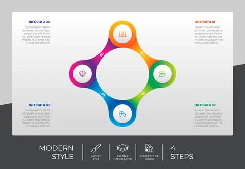 Circle step infographic vector design with 4 steps &amp; colorful style for prese Stock Illustration