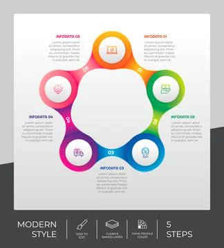 Circle step infographic vector design with 5 steps &amp; colorful style for prese Stock Illustration