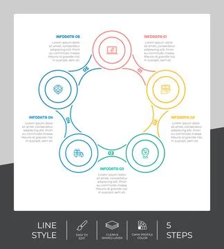 Circle step infographic vector design with 5 steps &amp; colorful style for prese Stock Illustration